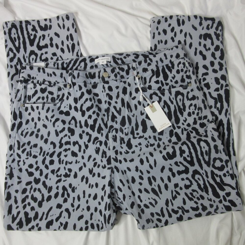 Good American Jeans Good Icon Straight Mineral Glass Leopard Plus Size 20 NWT - Picture 2 of 16